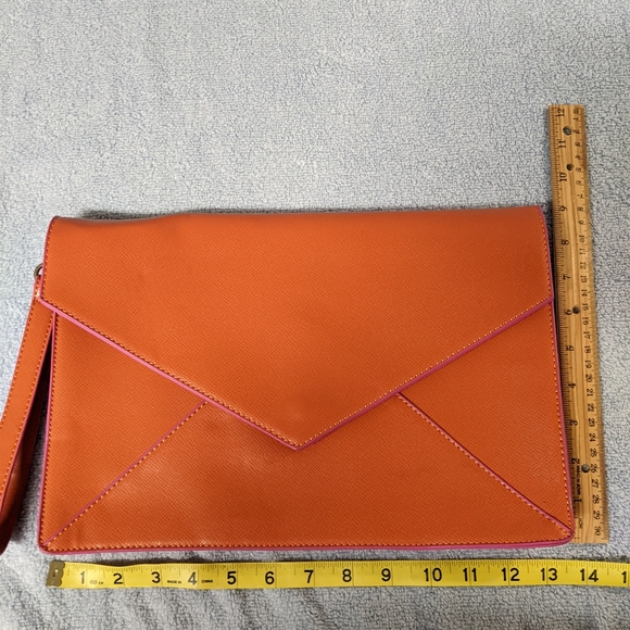 SHIRALEAH Flaws Large Envelope Clutch Tangerine Vegan Leather with 9" wristlet… - Picture 2 of 8